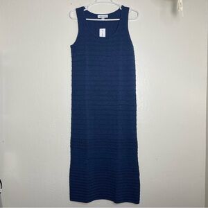Amour Vert Cora in Navy Blue Ribbed Knit Cotton/linen Blend Midi Dress Medium